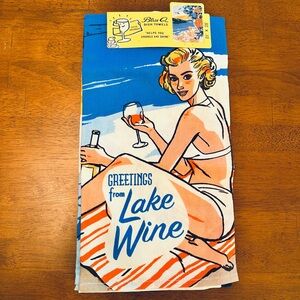 New Blue Q Dish Towel Greetings Lake Wine Blue